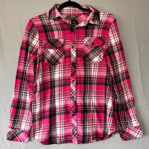 Browning Womens Plaid Flannel Button Down L Pink Ranch Western Cowgirl Granola